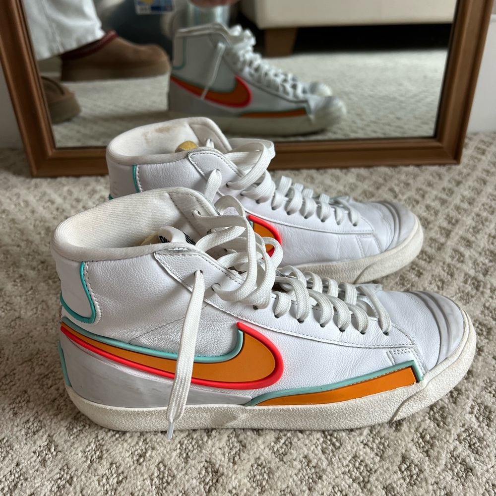 Nike Women’s High-Top Sneakers White with Orange, Red, Teal Accents